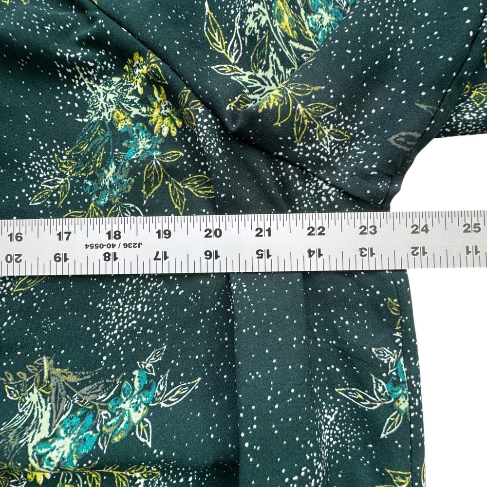 Kaari Blue Curvy Green Floral Blouse Womens 0X Smocked Neck Keyhole Long Sleeve - Picture 5 of 11